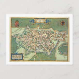 Carte Postale Map of Cambrai, from 'Civitates Orbis Terrarum' by