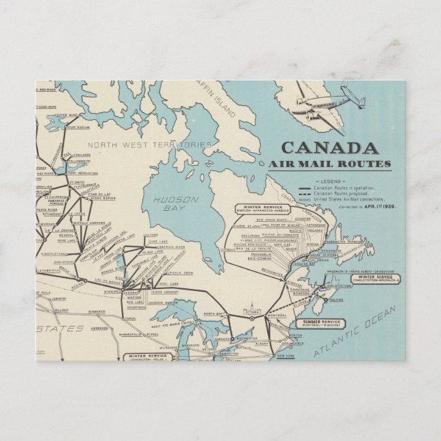 Carte Postale Map of Canada - Canada Air Mail Routes (Devant)