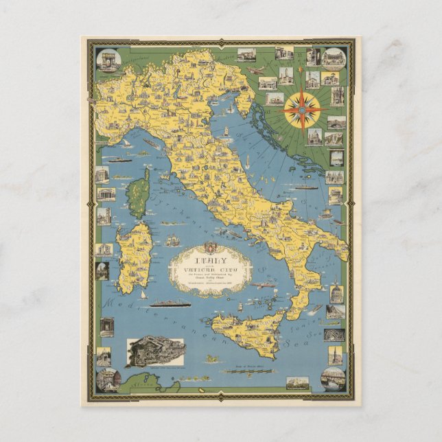 Carte Postale Map of Italy with Vatican (Devant)