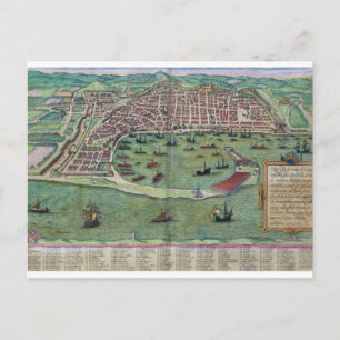 Carte Postale Map of Messina, from 'Civitates Orbis Terrarum' by