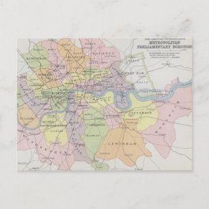 Carte Postale Map of Metropolitan Parliamentary Boroughs