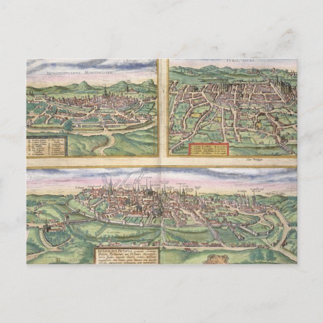 Carte Postale Map of Montpellier, Tours, and Poitiers, from 'Civ (Devant)