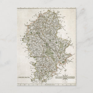 CARTE POSTALE MAP OF STAFFORDSHIRE 1793