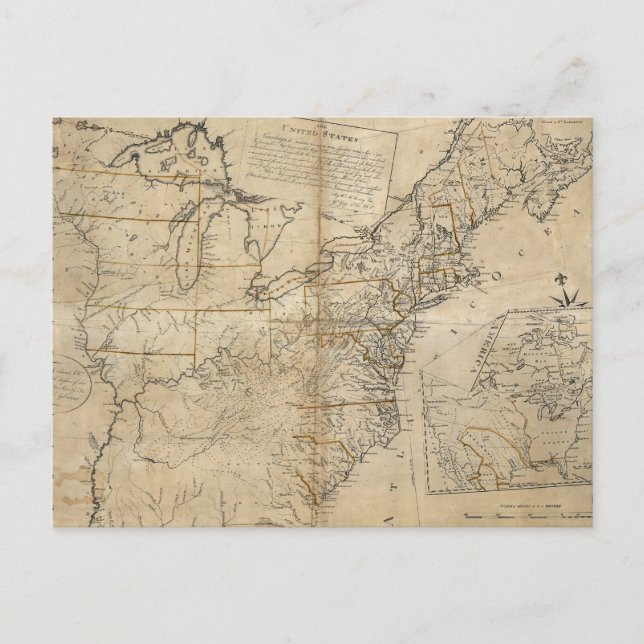CARTE POSTALE MAP : USA, 1783 (Devant)