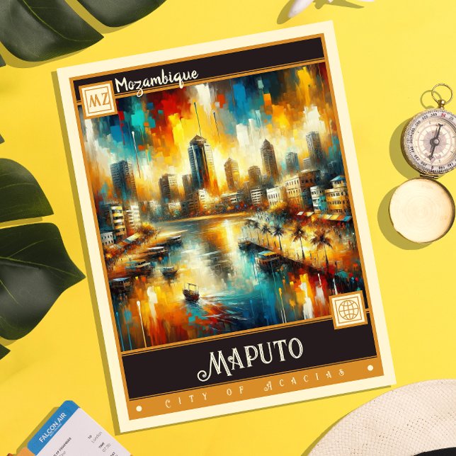 Carte Postale Maputo, Mozambique | Peinture Vintage (Créateur téléchargé)