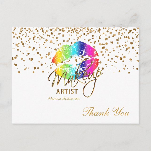 Carte Postale Maquillage Artiste Lèvres arc-en-ciel sur blanc (Devant)
