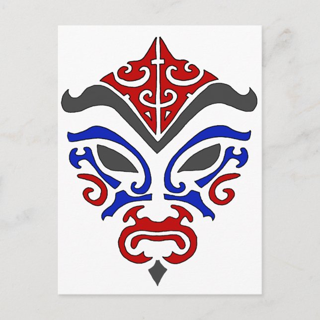 Carte Postale Maquillage bleu rouge de la tribu japonaise Kabuki (Devant)
