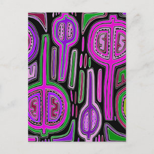 Carte Postale Maracas de Gourd Indien Kuna - Violet Vert