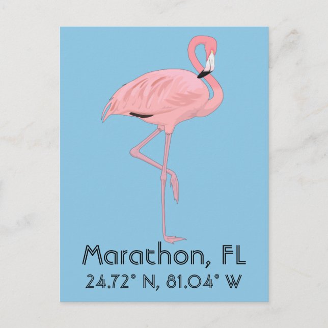Carte Postale Marathon FL Keys Flamant rose Latitude Longitude (Devant)