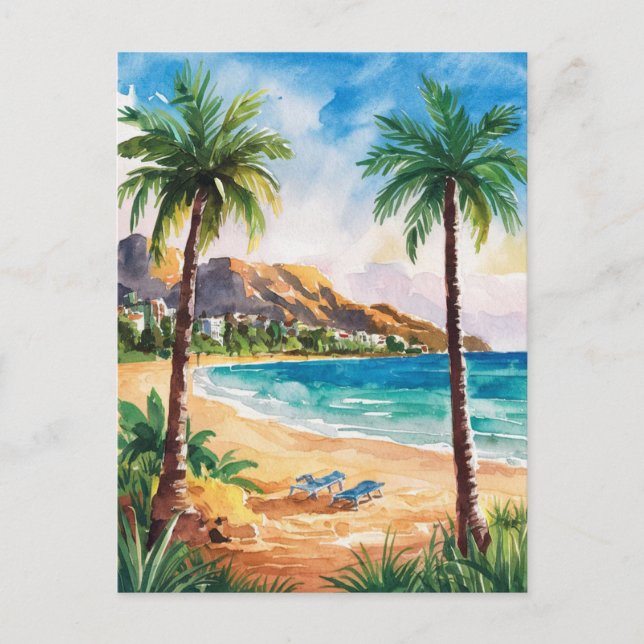 Carte Postale Marbella Beach Espagne aquarelle peinture (Devant)