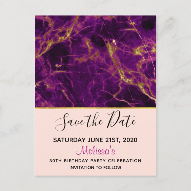 Carte Postale Marbre Abstrait moderne violet et or Enregistrer l (Devant)