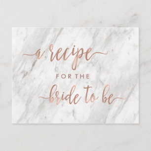 Carte Postale Marbre blanc et Rose Gold Fête des mariées Recette