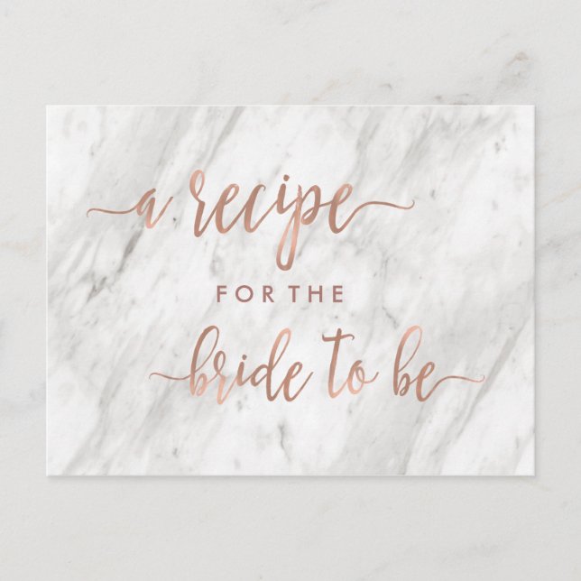 Carte Postale Marbre blanc et Rose Gold Fête des mariées Recette (Devant)