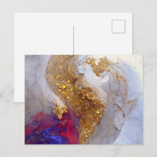 Carte Postale Marbre Blanc Tourbillon avec Or Liquide