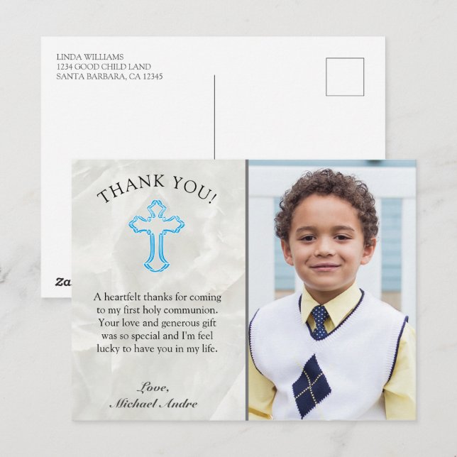 Carte Postale Marbre élégant 1er Merci de la sainte Communion (Devant / Derrière)