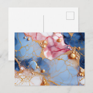 Carte Postale Marbre Rose et Saphir avec Perles Dorées