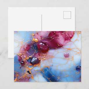 Carte Postale Marbre rose et saphir avec veines dorées