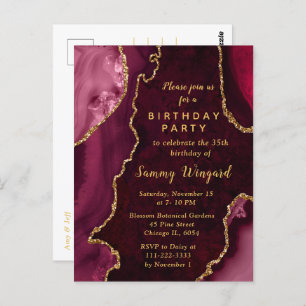 Carte Postale Marbre rouge et or Agate fête d'anniversaire