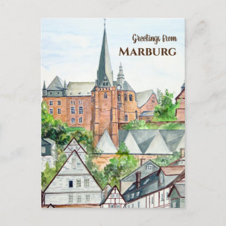 Carte Postale Marburg Altstadt Allemagne Peinture Townscape
