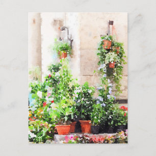 Carte Postale Marché aux fleurs peintes en aquarelle italienne