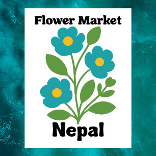 Carte Postale Marché de fleurs au Népal Fleur teal & feuille ver