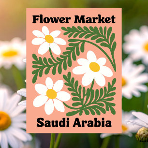 Carte Postale Marché de fleurs d'Arabie Saoudite Marguerite Blan