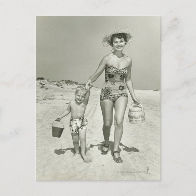 Carte Postale Marche de mère et de fils (Devant)