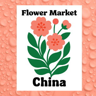 Carte Postale Marché des Fleurs de Chine Pivoine Corail et Feuil