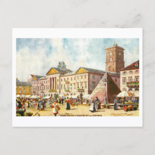 Carte Postale Marché vintage de Karlsruhe et Hôtel de Ville