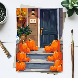 Carte Postale Marches de citrouille automne orange aquarelle