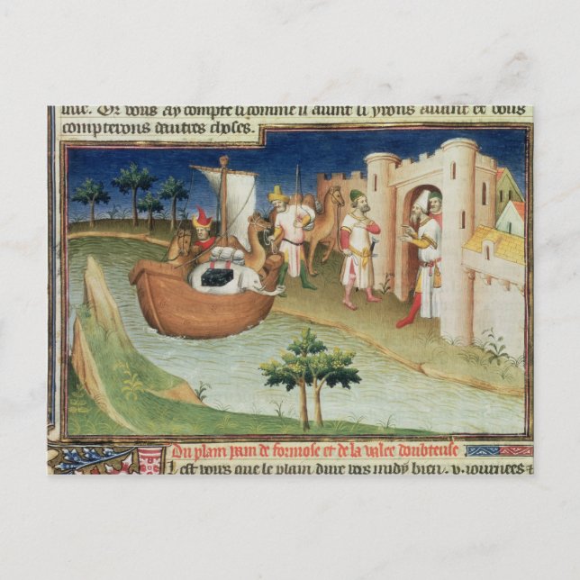 Carte Postale Marco Polo avec éléphants et chameaux arrivant (Devant)