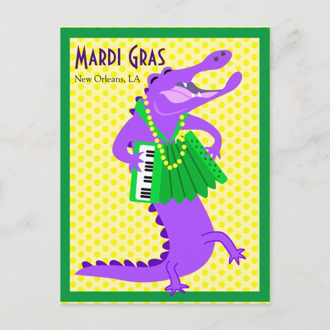Carte Postale Mardi Gras Alligator violet (Devant)