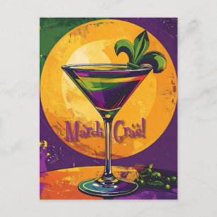 Carte Postale Mardi Gras de milieu de siècle Martini Fleur De Li