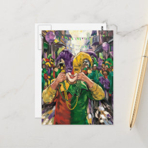 Carte Postale Mardi Gras Jester heureux