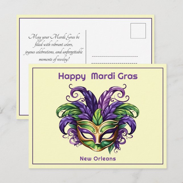 Carte Postale 💚 💜 💛 Mardi Gras Magie (Devant / Derrière)