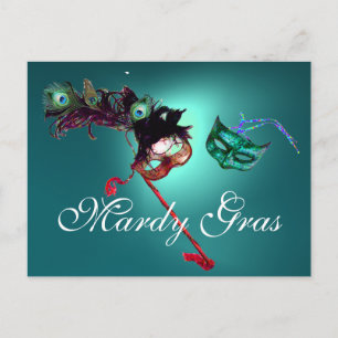 Carte Postale MARDI GRAS MASQUERADE gem bleu