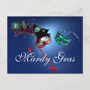 Carte Postale MARDI GRAS MASQUERADE JEU bleu