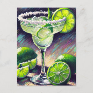Carte Postale Margarita Cocktail Fantaisiste Craie Pastel Vert