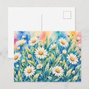 Carte Postale Marguerite Blanche de Style Géométrique Inspirée d