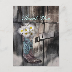 Carte Postale marguerite rustique pays cowboy mariage merci