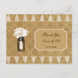 Carte Postale marguerites en bocal de mason, mariage burlap merc