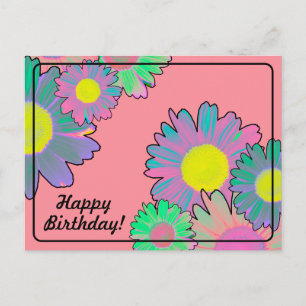 Carte Postale Marguerites Psychédéliques Joyeux Anniversaire