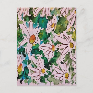Carte Postale Marguerites, substrat vert, abstraction.