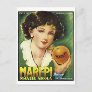CARTE POSTALE MARI-PE VALENCIA ORANGE VINTAGE ART ÉTIQUETTE LG
