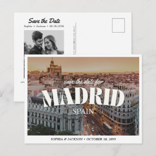 Carte Postale Mariage à Madrid Enregistrer la Date Rétro Destina