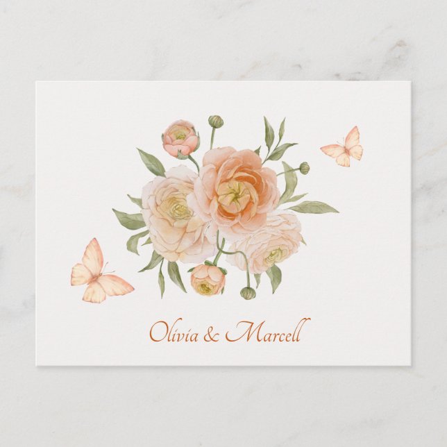 Carte Postale Mariage à papillon à fleurs minimaliste (Devant)