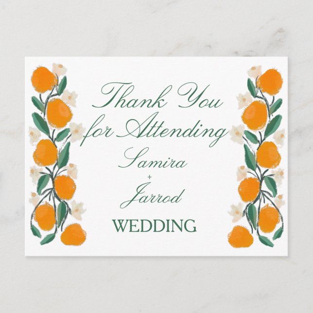Carte Postale Mariage Abstrait botanique orange dessiné à la mai (Devant)