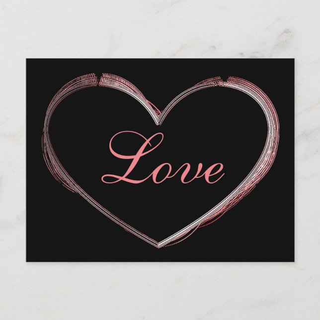 Carte Postale Mariage Amour Calligraphie Grise Cœur Tendance (Devant)