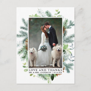 Carte Postale Mariage Amour et Remerciements de Feuillage de Pin