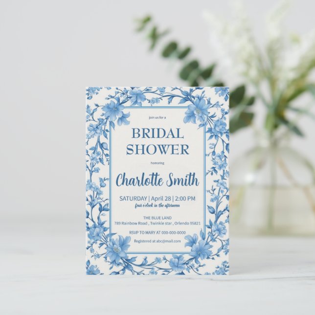 Carte Postale mariage ancien de style chinois bleu et blanc (Debout devant)